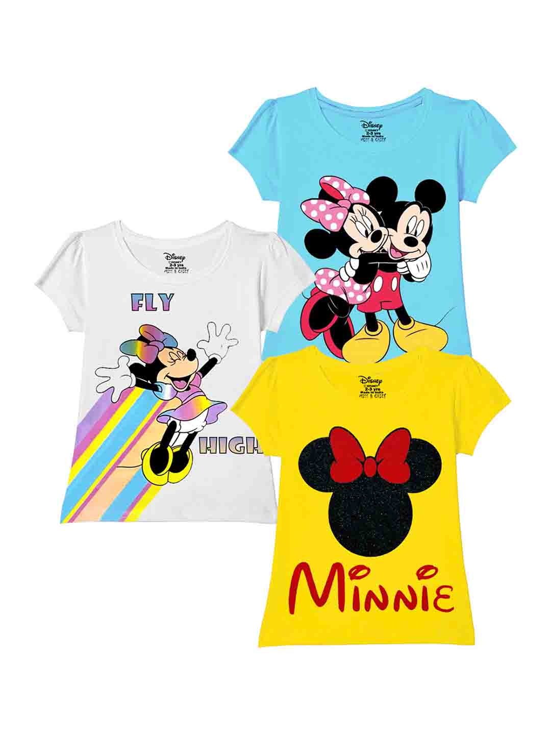 

Disney By Miss and Chief Girls Pack Of 3 Graphic Printed Short Sleeves Cotton T-shirts, Yellow