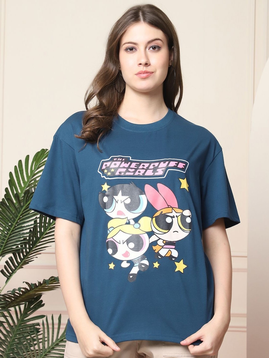 

Dreambe Typography Printed Drop-Shoulder Sleeves Pure Cotton Oversized T-shirt, Teal
