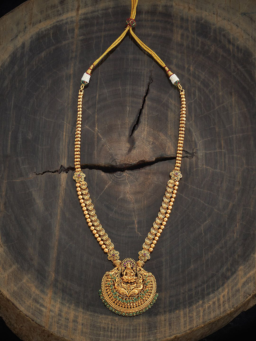 

Kushal's Fashion Jewellery Copper Gold-Plated Stone Studded & Beaded Antique Necklace