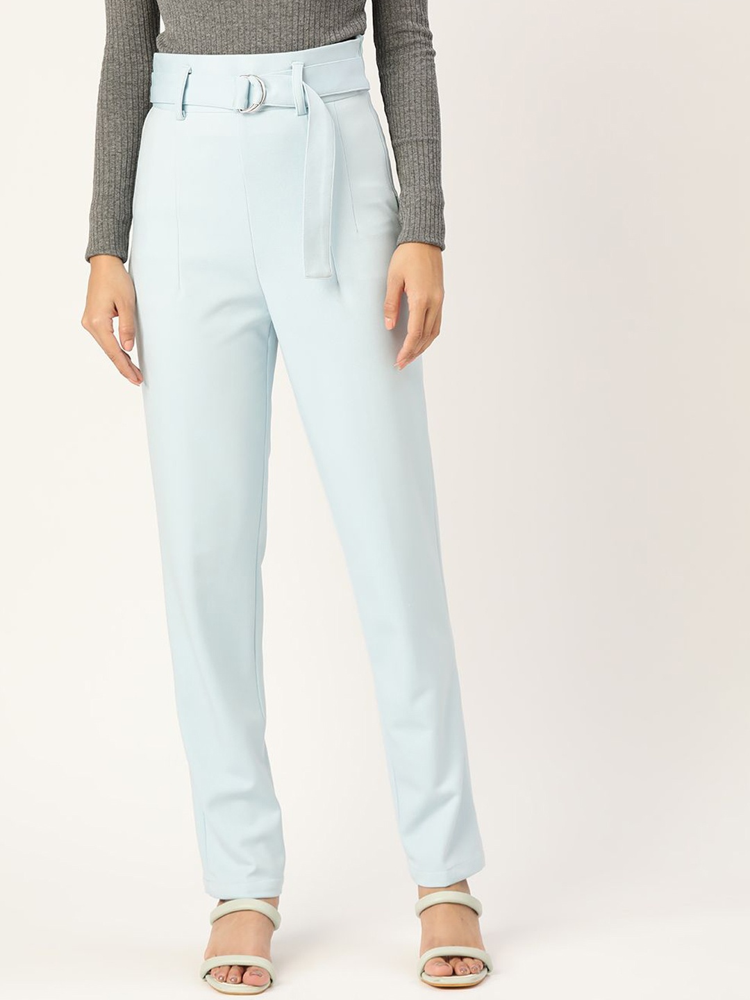 

Zastraa Women Smart Slim Fit High-Rise Trousers, Blue