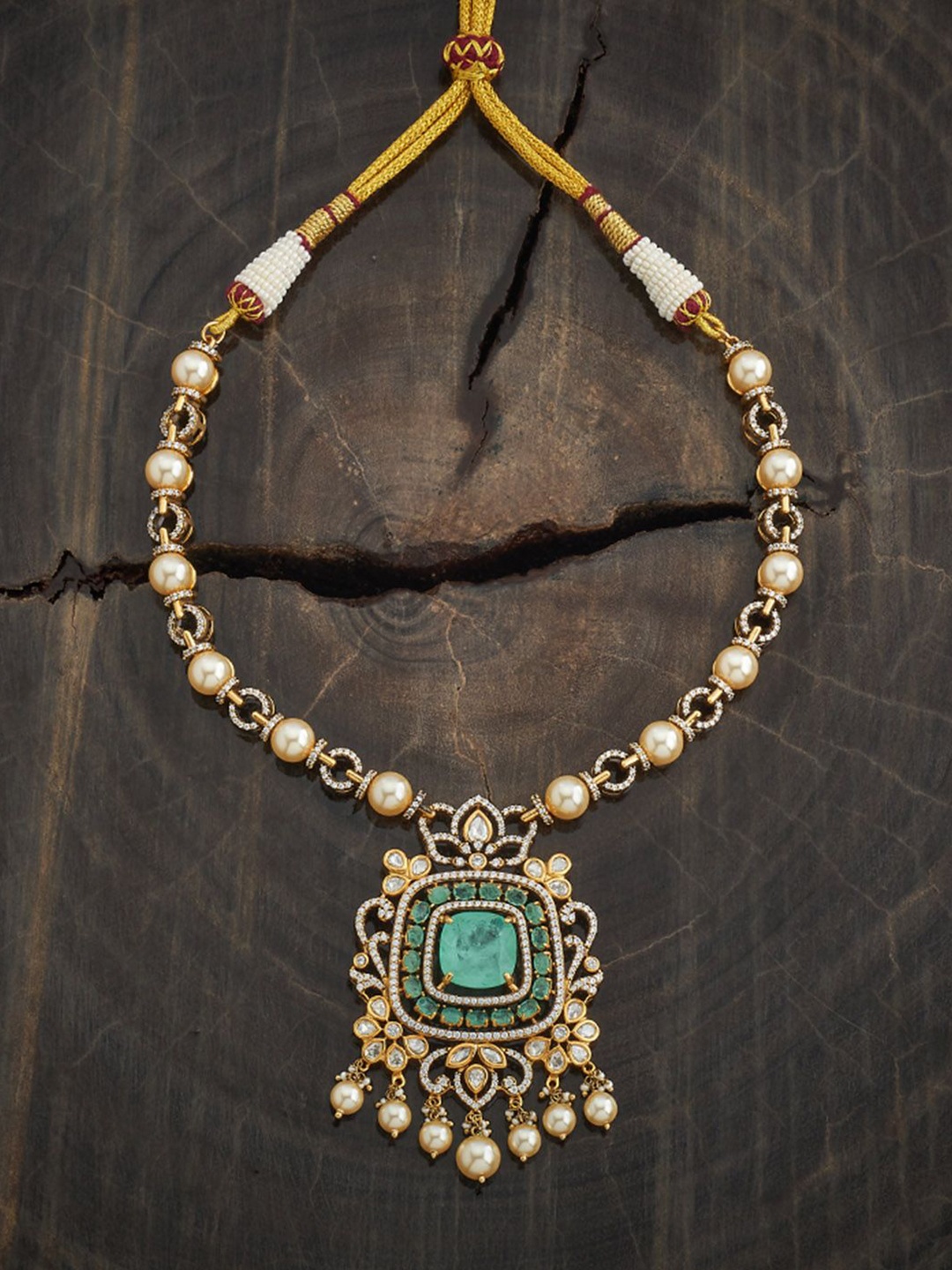 

Kushal's Fashion Jewellery Copper Victorian-Plated Kundan Stone Studded & Beaded Necklace, Gold