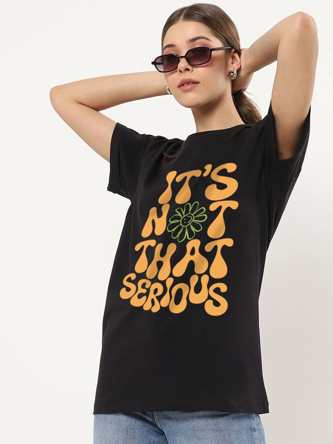 

Bewakoof Relaxed Fit Typography Printed Drop-Shoulder Sleeves Pure Cotton T-Shirt, Black