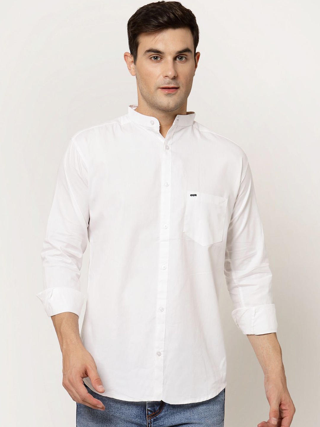 

Metronaut Men Mandarin Collar Solid Cotton Casual Shirt, White