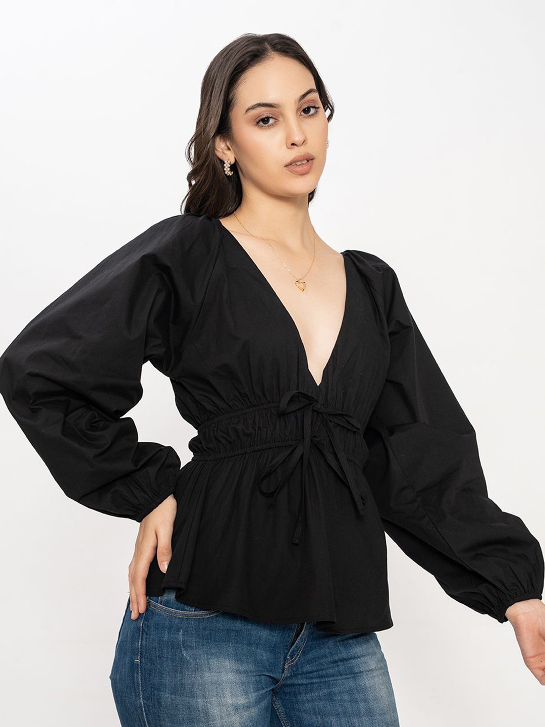 

Lounge Dreams Women Cotton Peplum Top, Black