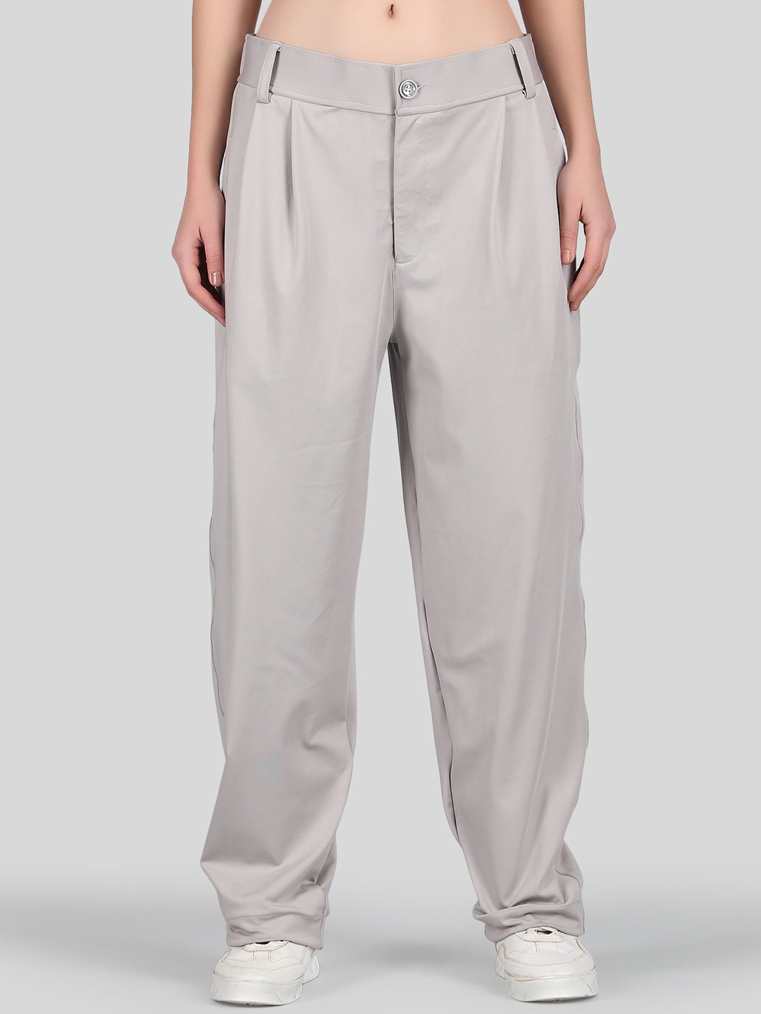 

Raxedo Pleated Relaxed Fit Korean Pants, Korean Trousers for Woman, Grey