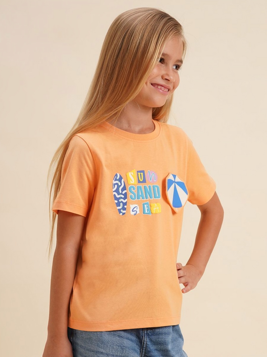 

Vero Moda Girls Typography Printed Cotton Applique T-shirt, Orange