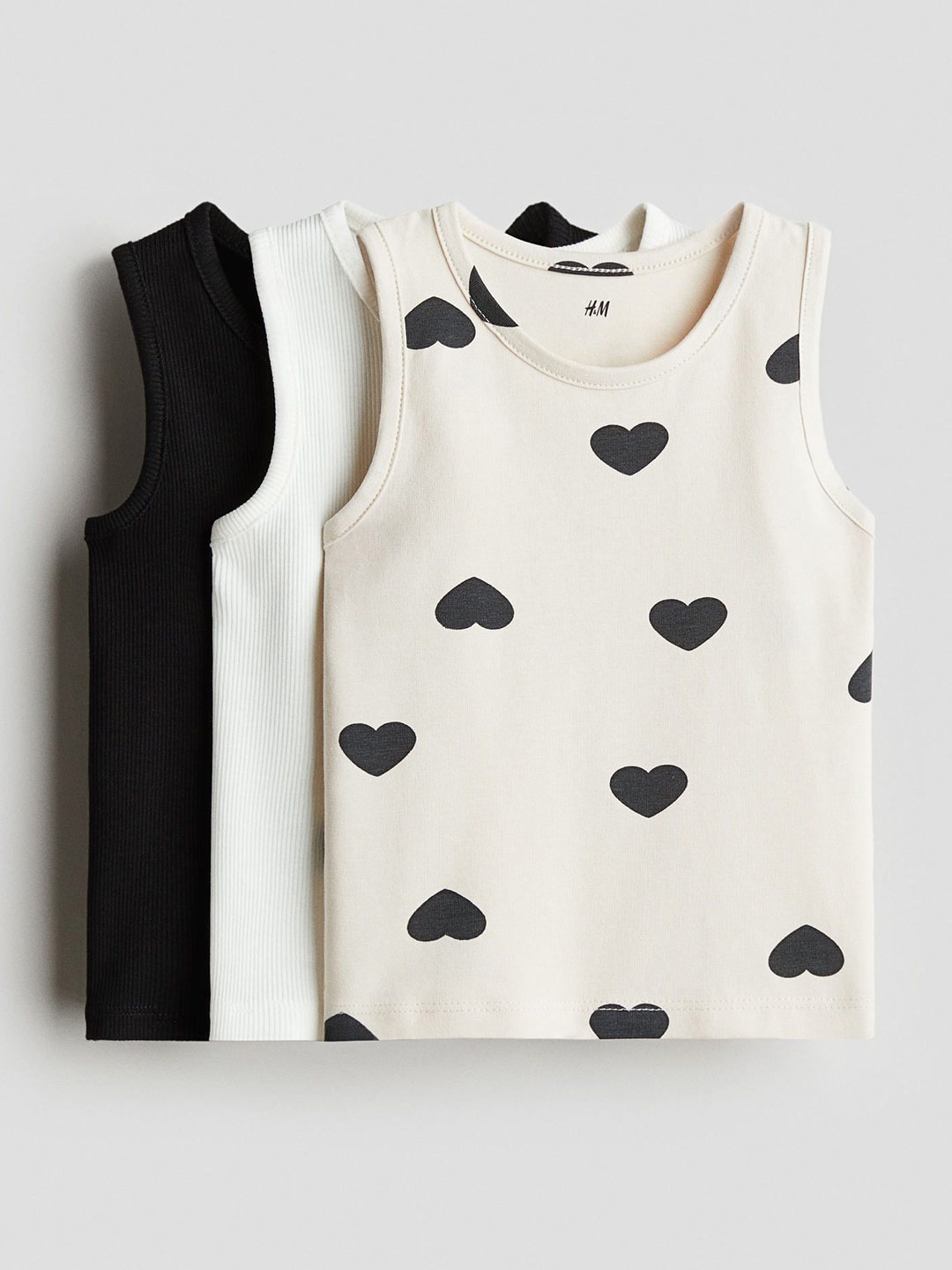 

H&M 3-Pack Ribbed Vest Tops, Beige