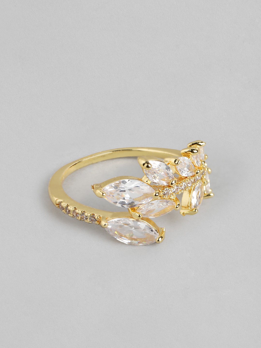 

DressBerry Stone Studed Leaf-Shaped Finger Ring, Gold