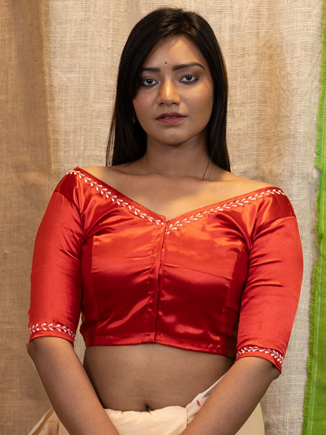 

Uttariya Embroidered V Neck Saree Blouse, Orange