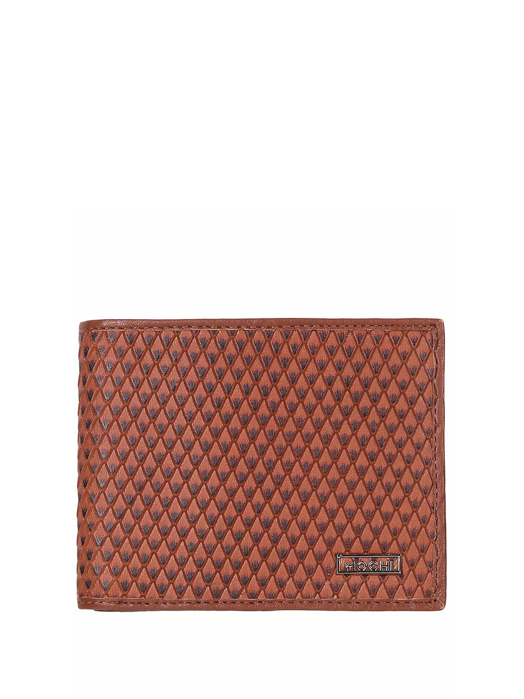 

Mochi Men Geometric Printed Leather Two Fold Wallet, Tan