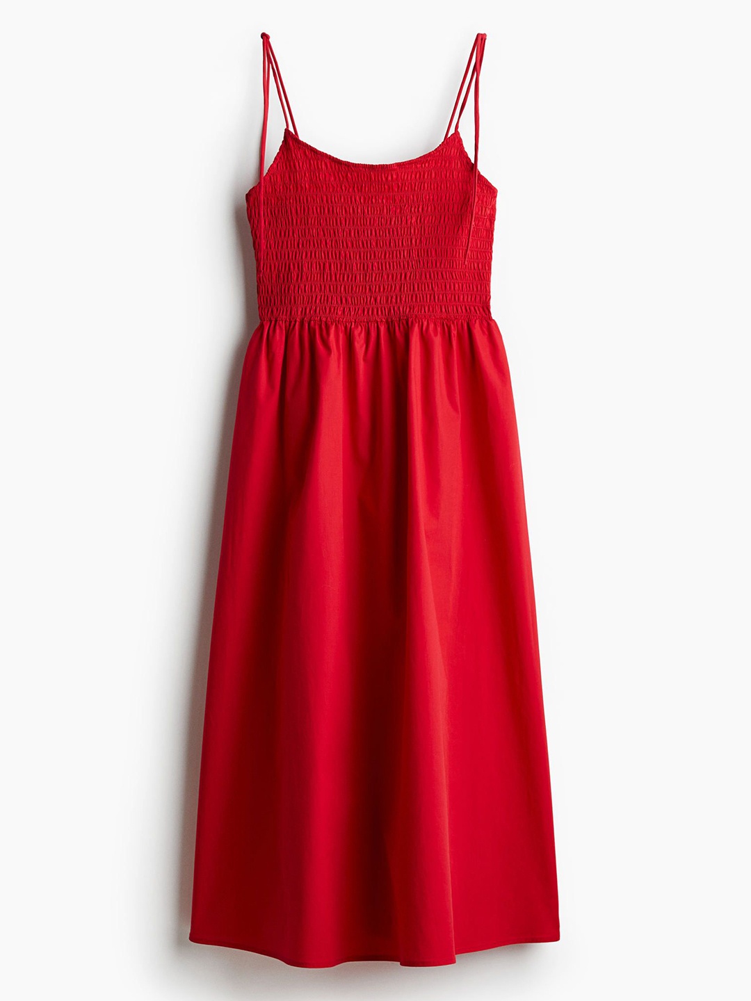 

H&M Women Tie-Strap Smocked Cotton Dress, Red