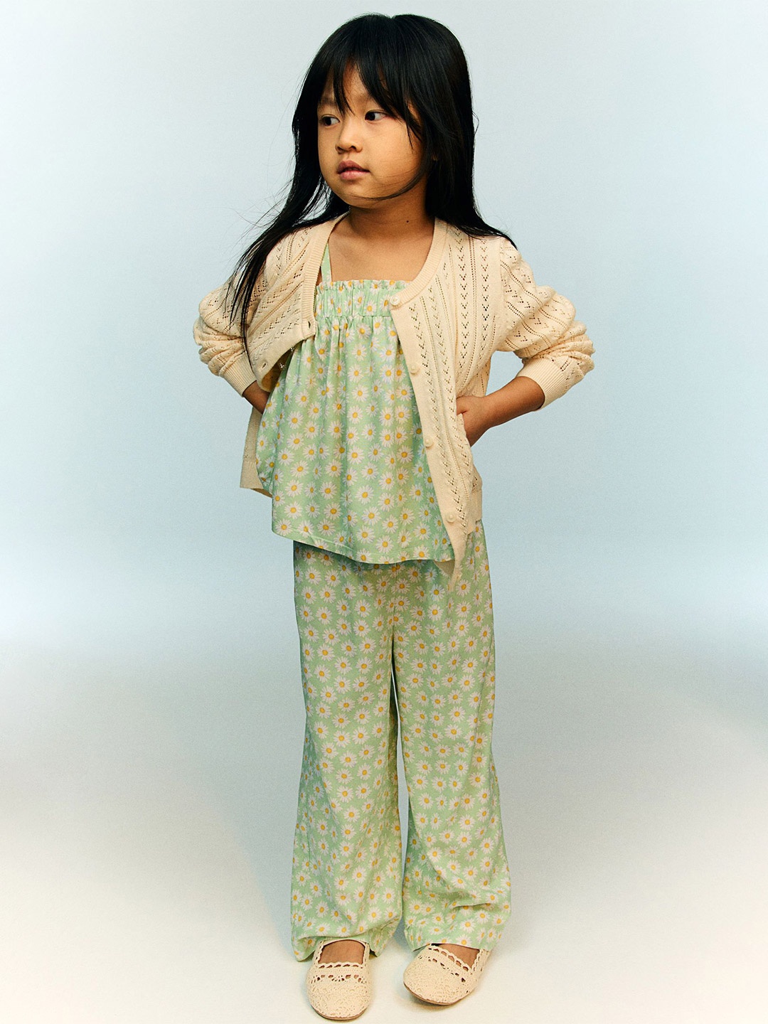 

H&M Girls 2-Piece Top And Trousers Set, Green