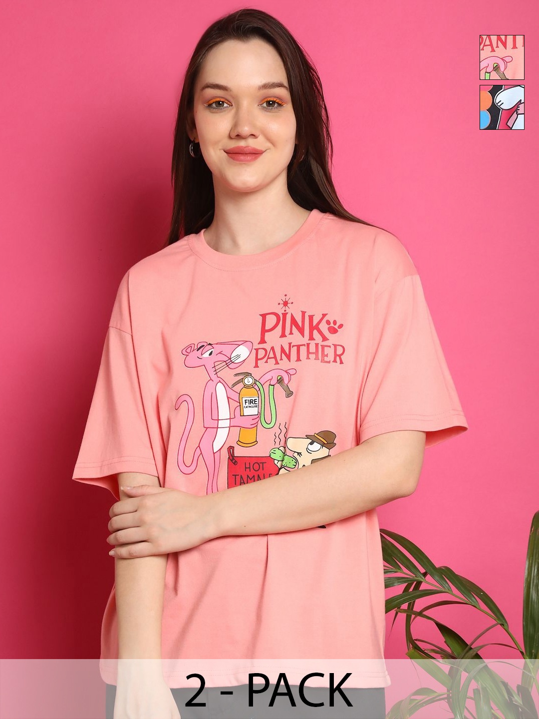 

Tromko Women Pack of 2 Graphic Printed Round Neck Cotton Relaxed Fit T-shirts, Peach