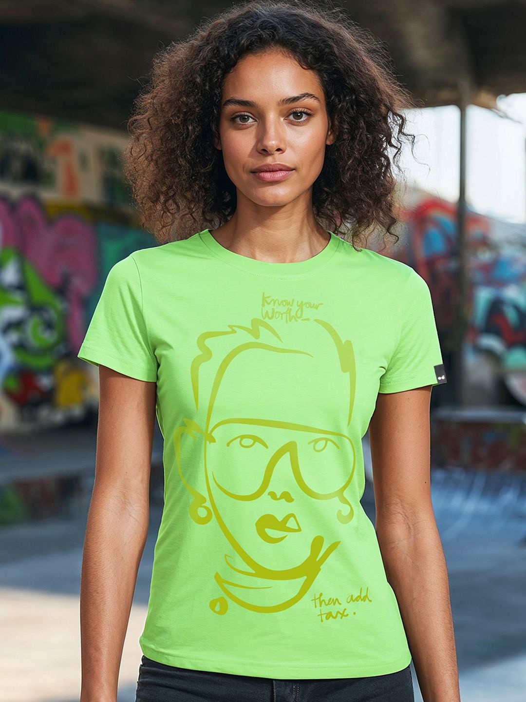

Bewakoof AIR Know Your Worth Graphic Printed Pure Cotton T-shirt, Green