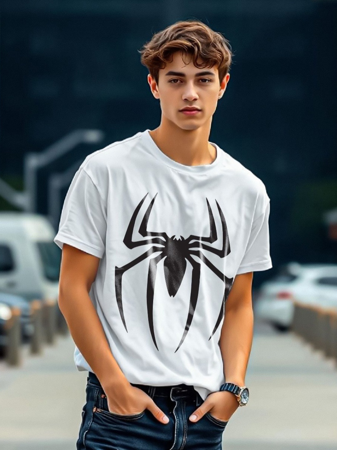 

TOGS & TERRE Men Graphic Printed Round Neck Oversized T-shirt, White