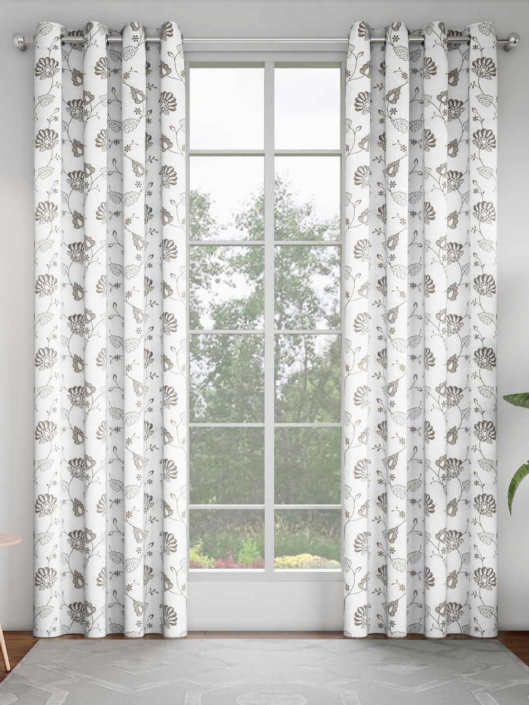 

GM Taupe & White 2 Pieces Floral Printed Room Darkening Door Curtain