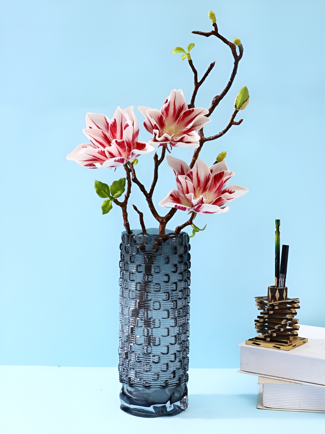 

Myntra Elegant Homes Grey Woven Textured Glass Flower Vase