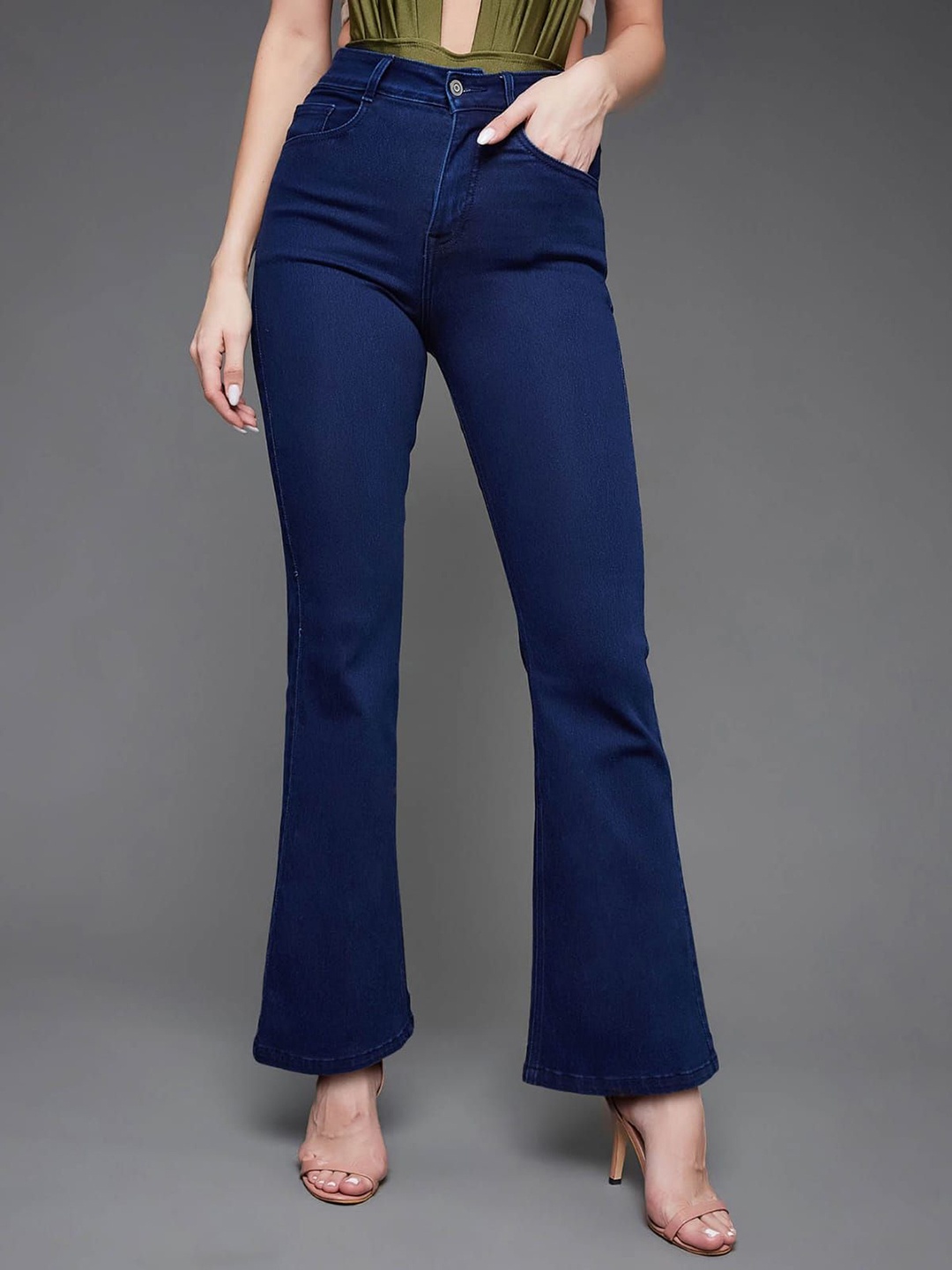 

1DAYJEANS Women High-Rise Bootcut Stretchable Jeans, Blue