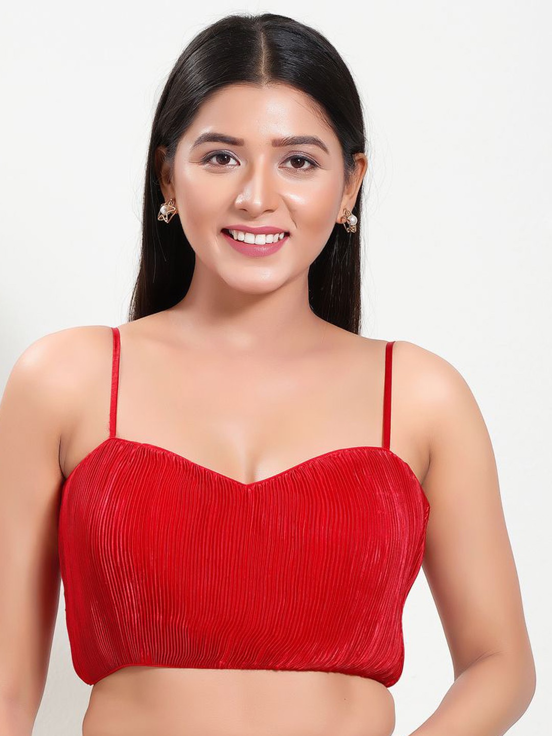

VAMAS - THE DESIGNER BLOUSES Women Sweetheart Neck Padded Saree Blouse, Red