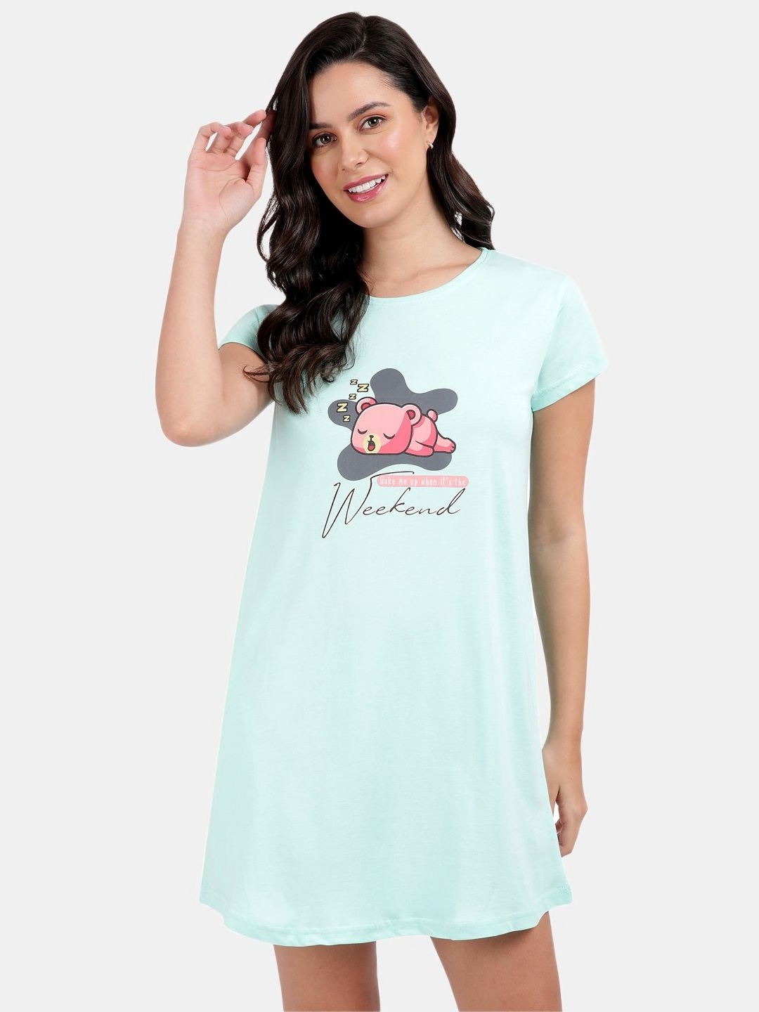 

SNAPPY B Typography Printed Round Neck Cotton Long T-shirt, Green