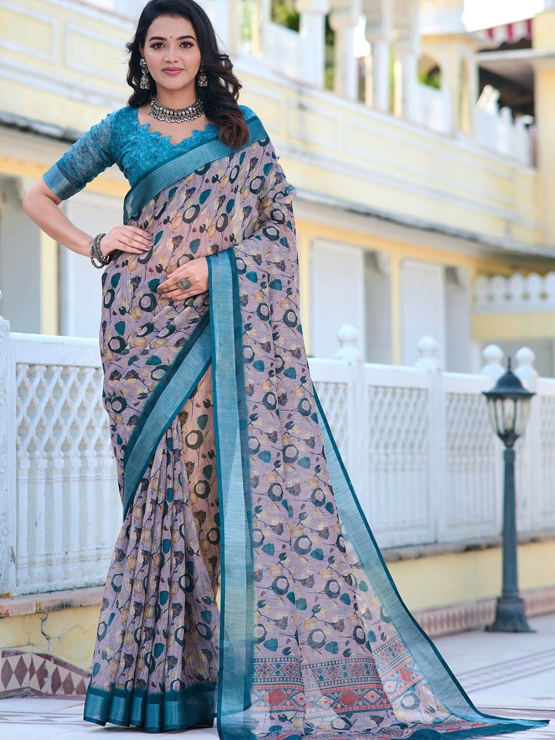 

ORUS Floral Pure Cotton Saree, Grey