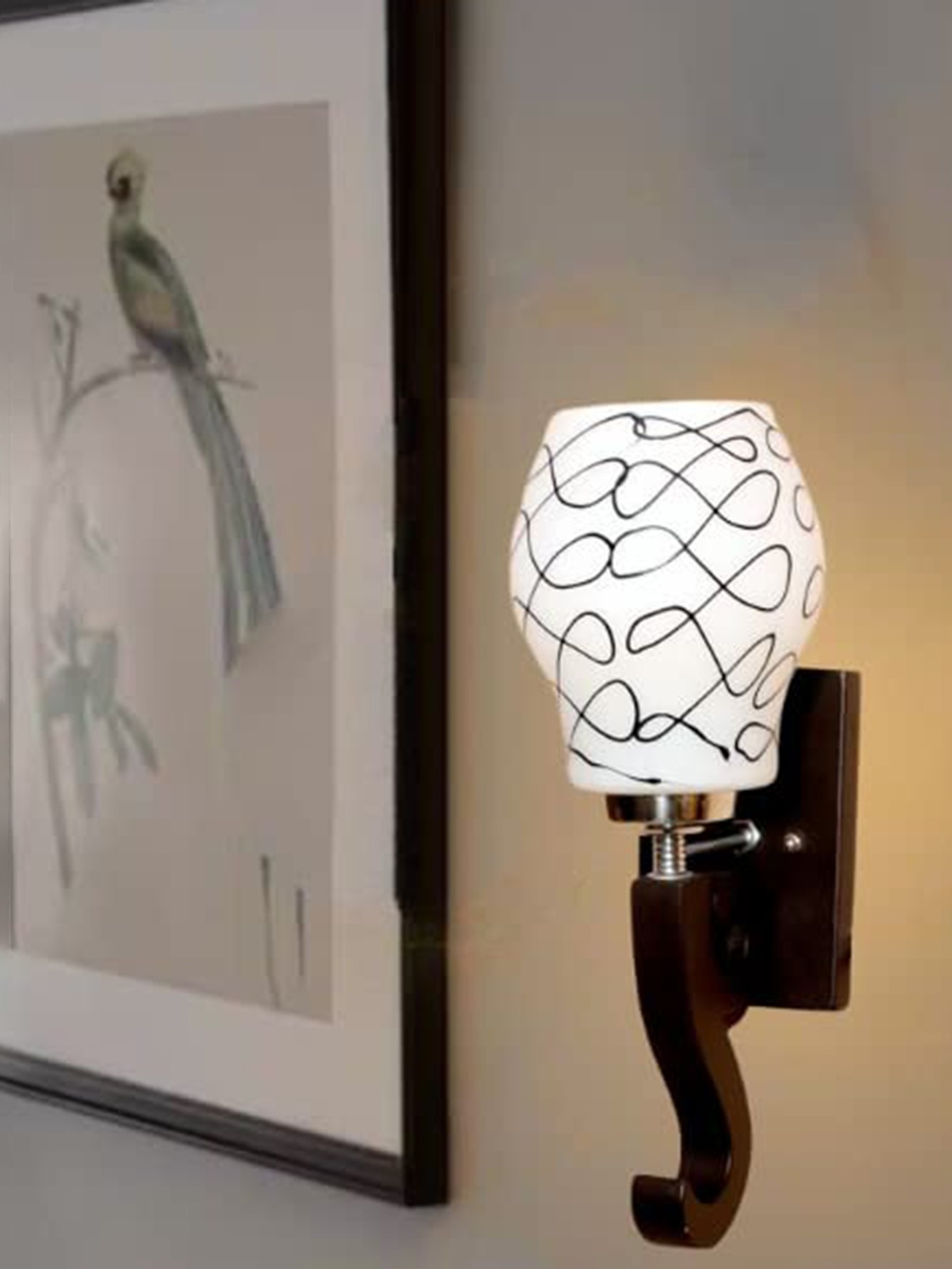 

KINIS Brown & White Wooden Quirky Abstract Shaped Printed Wall Lamp