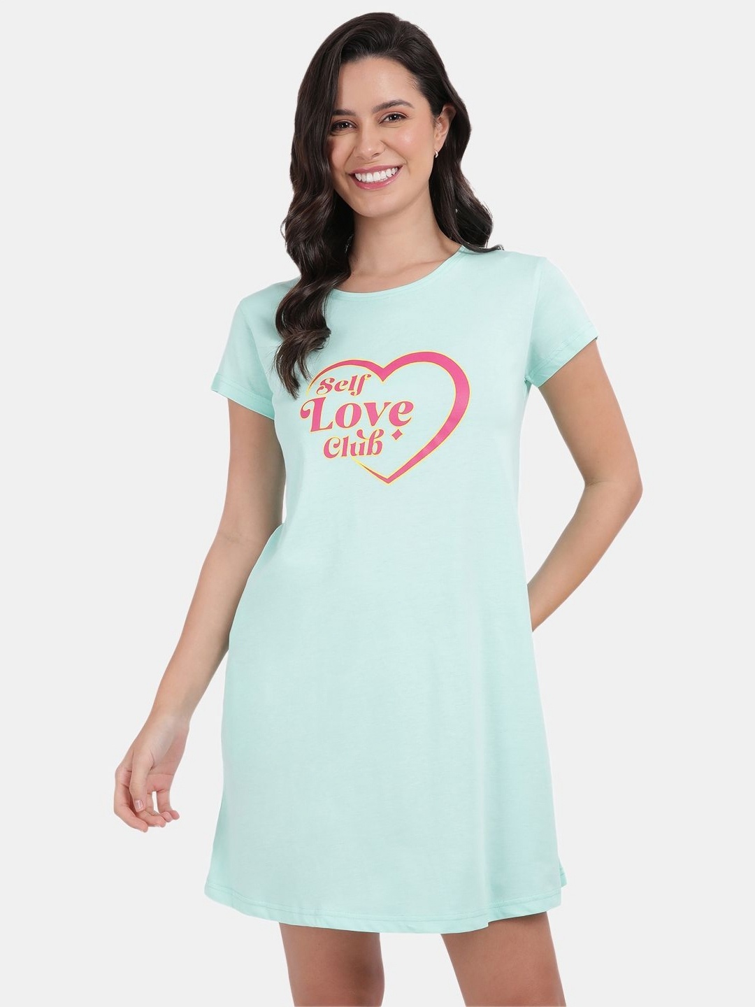 

SNAPPY B Typography Printed Round Neck Cotton Long T-shirt, Green
