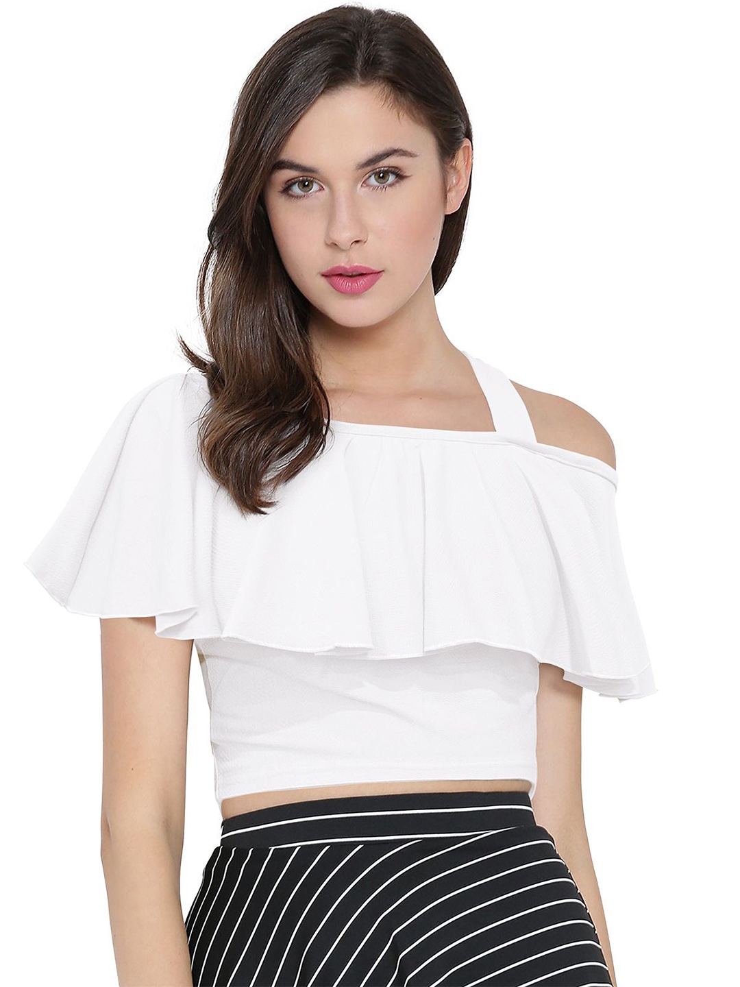 

S.K.C Women Off-Shoulder Short Sleeves Tank Crop Top, White