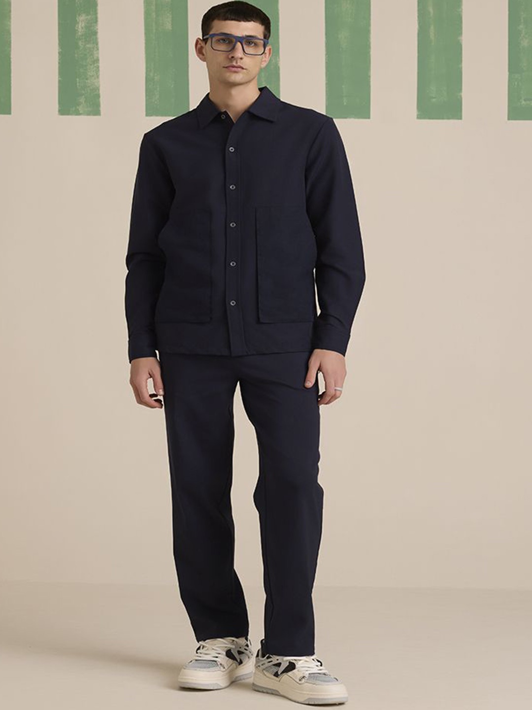 

Muvazo Aristocrat Weave Long Sleeves Shirt With Trouser, Navy blue