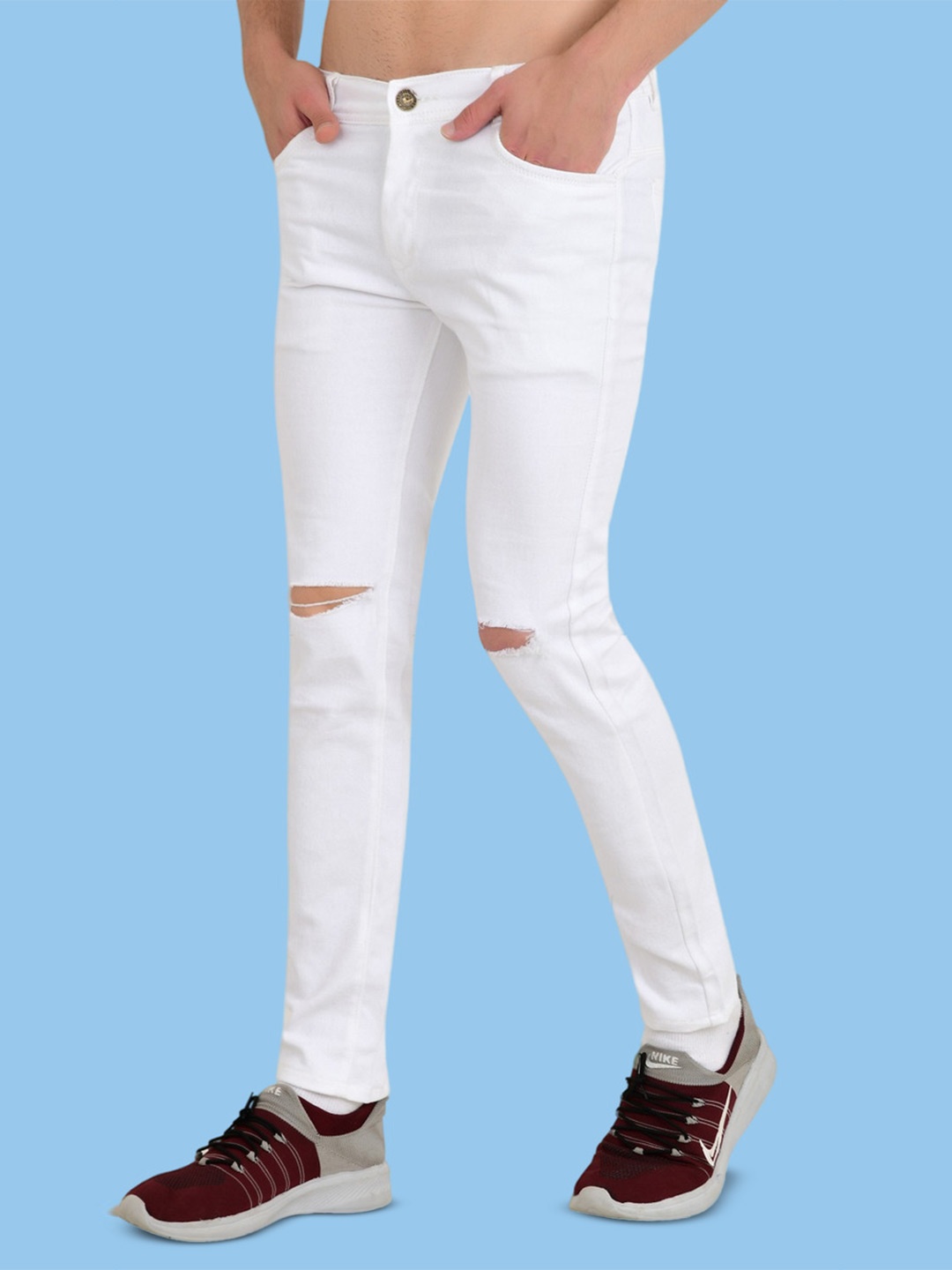

COMFITS Men Classic Slash Knee Stretchable Jeans, White
