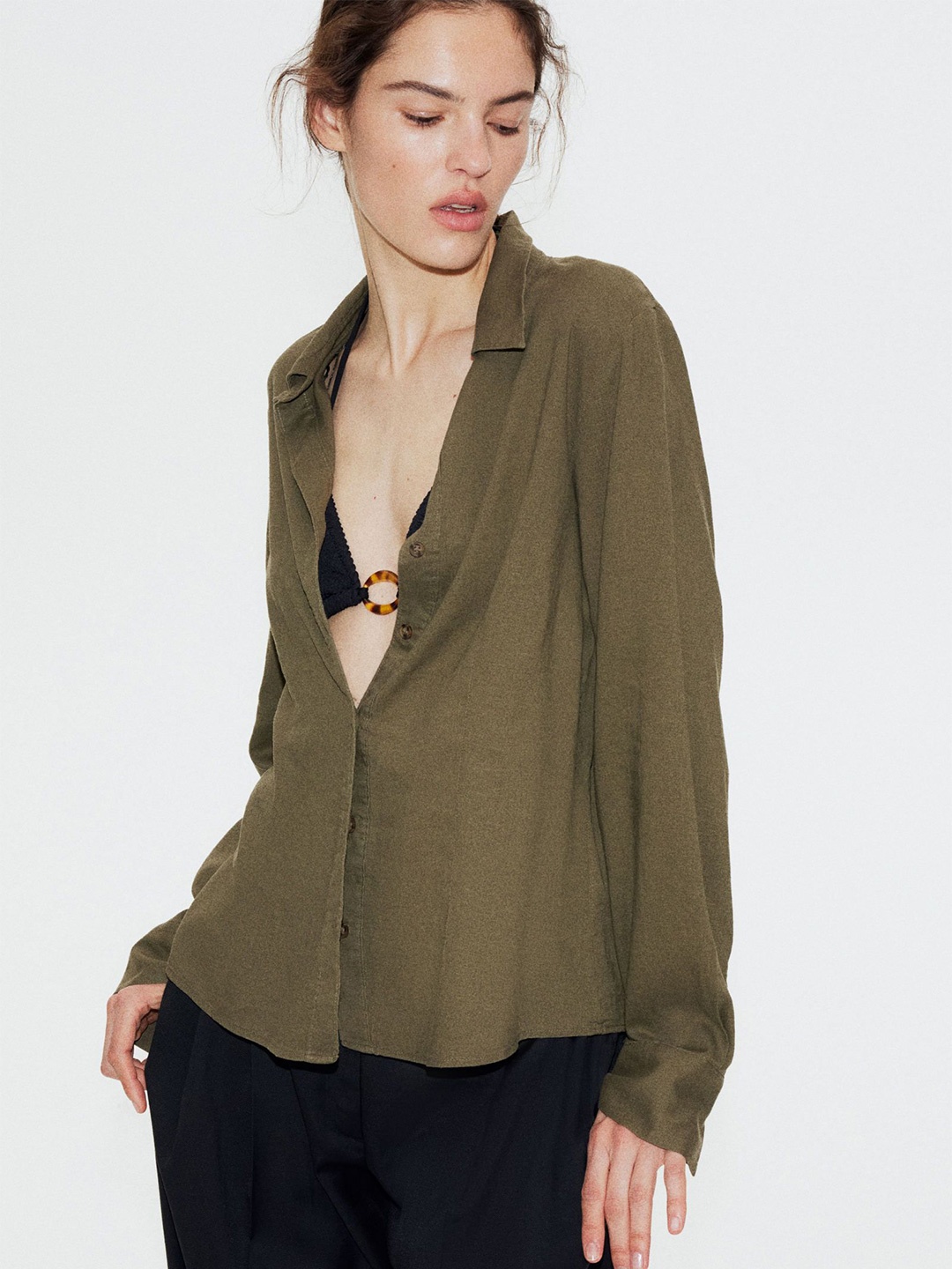 

H&M Linen-Blend Shirt, Green