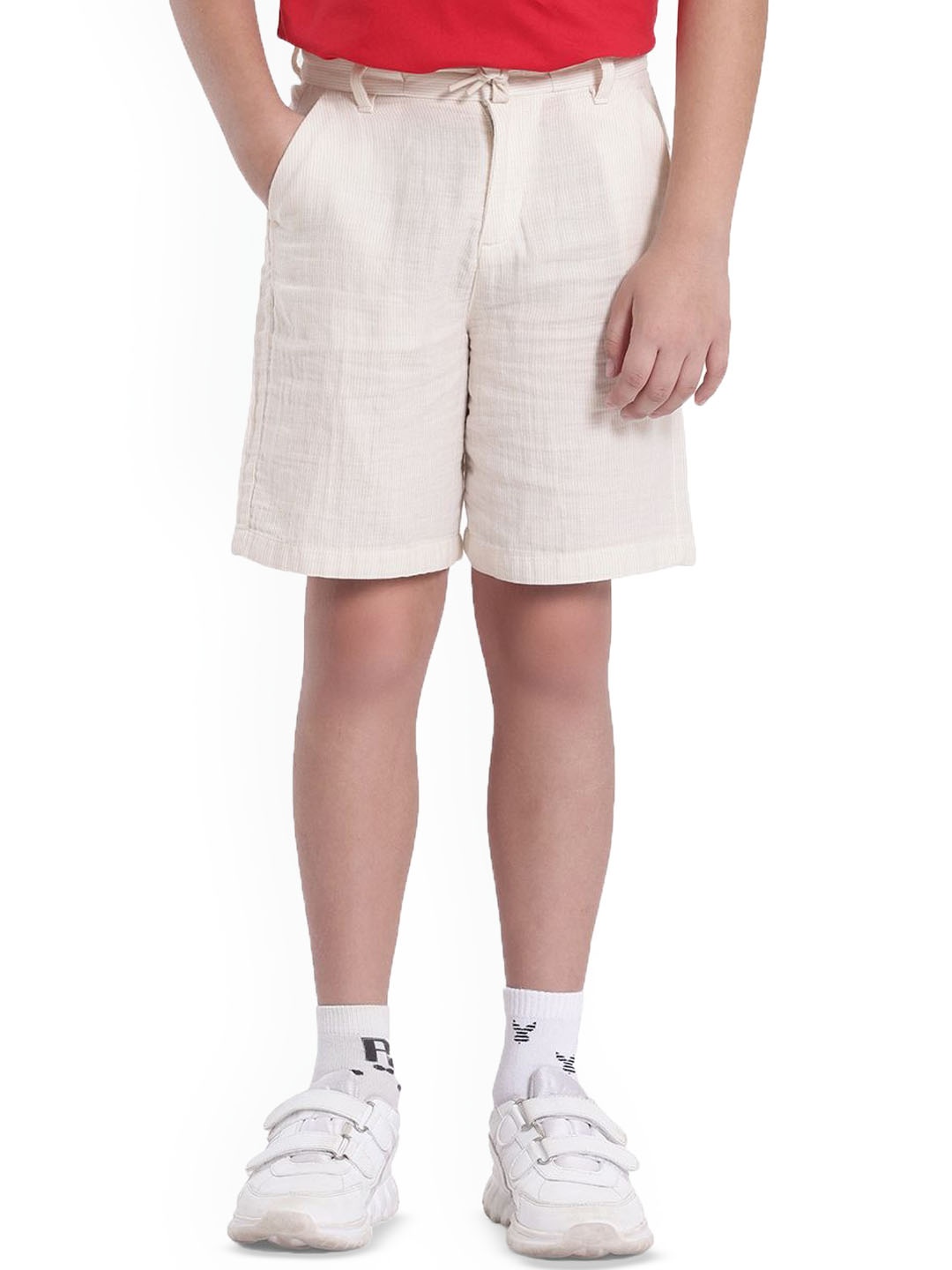 

RARE ONES Boys Cotton Mid-Rise Shorts, Off white