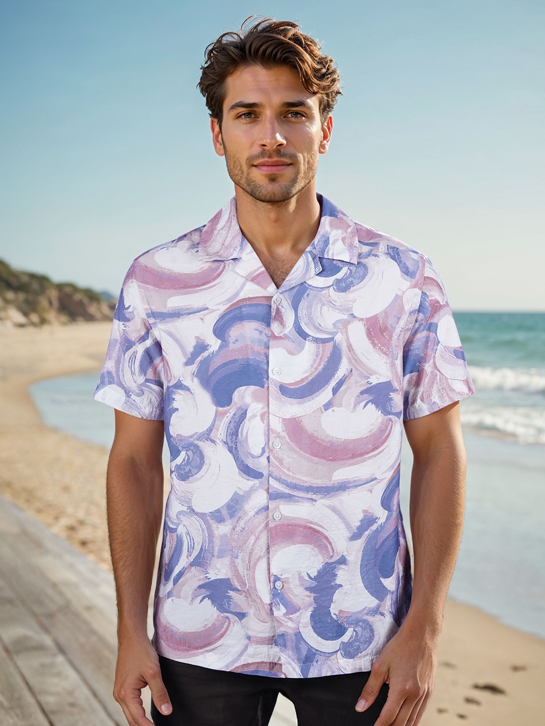 

Celio Classic Tie and Dye Printed Cuban Shirt, Pink