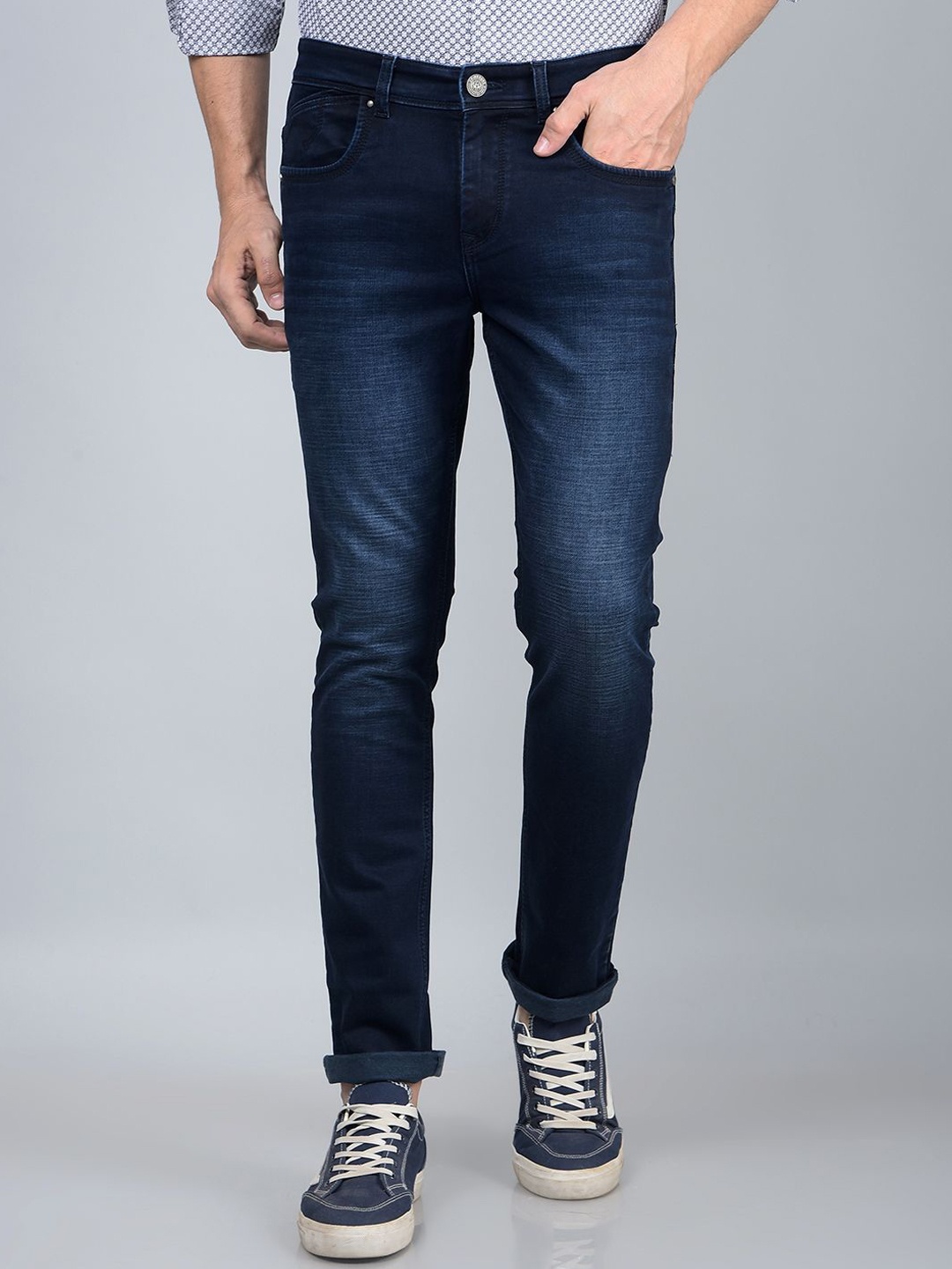 

Crimsoune Club Men Slim Fit Heavy Fade Stretchable Jeans, Blue