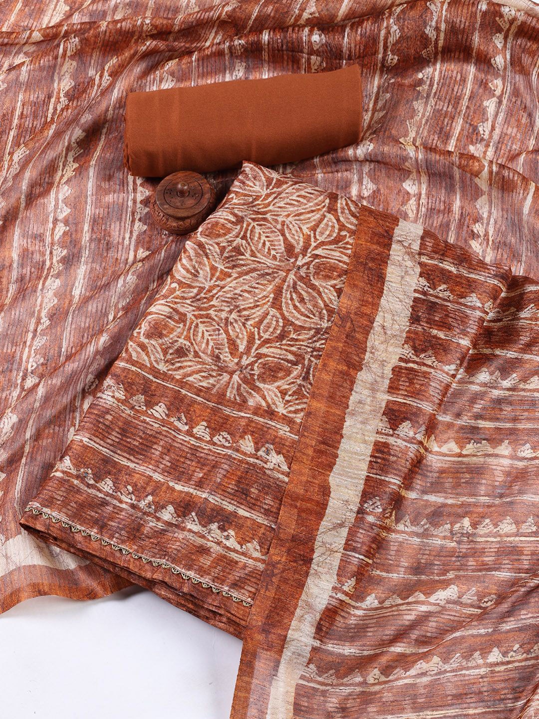 

Meena Bazaar Floral Printed Chanderi Cotton Unstitched Dress Material, Rust