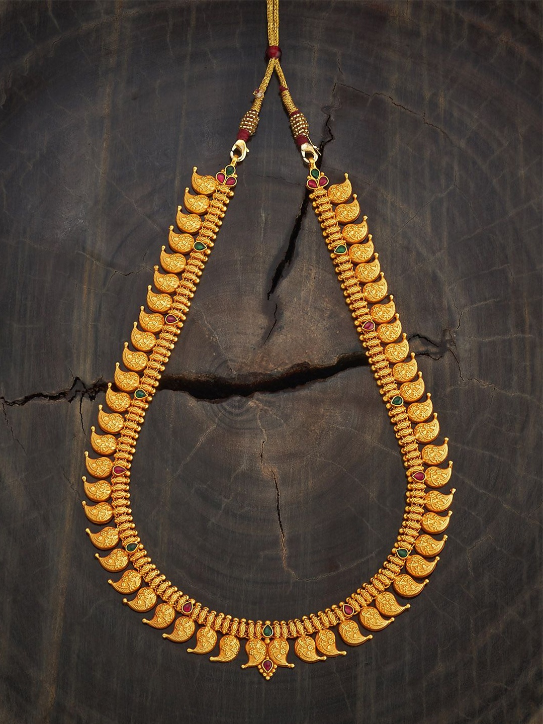 

Kushal's Fashion Jewellery 92.5 Pure Silver Gold-Plated Stone Studded Temple Necklace