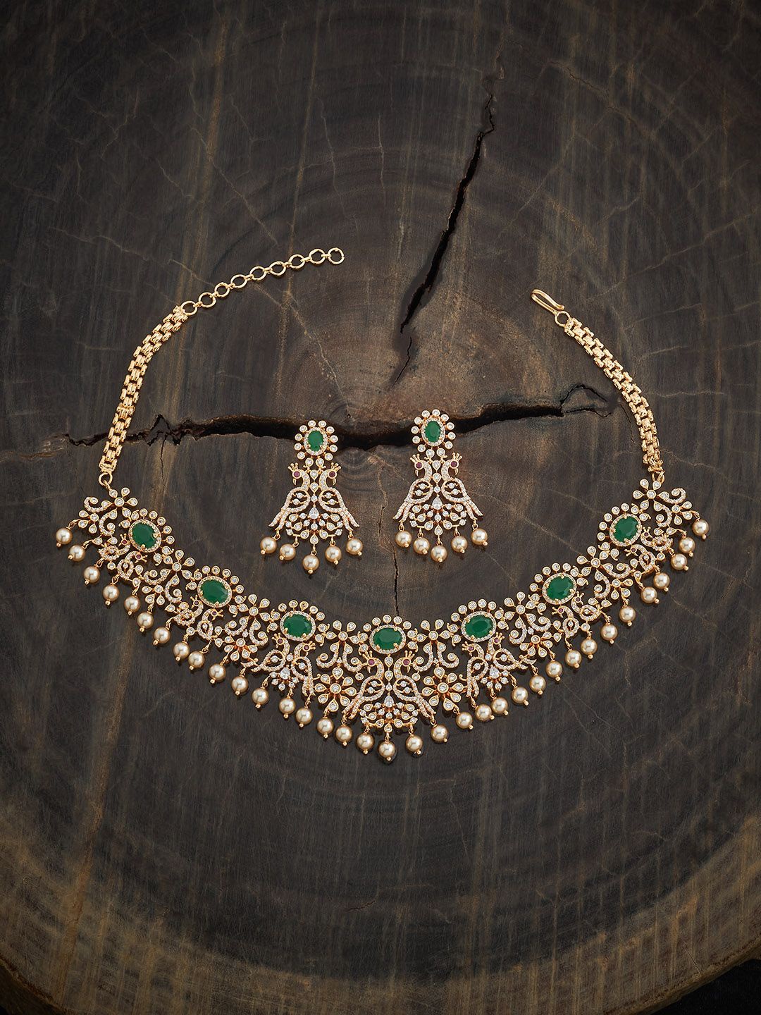 

Kushal's Fashion Jewellery Green Gold-Plated Zircon Studded Party Jewellery Set