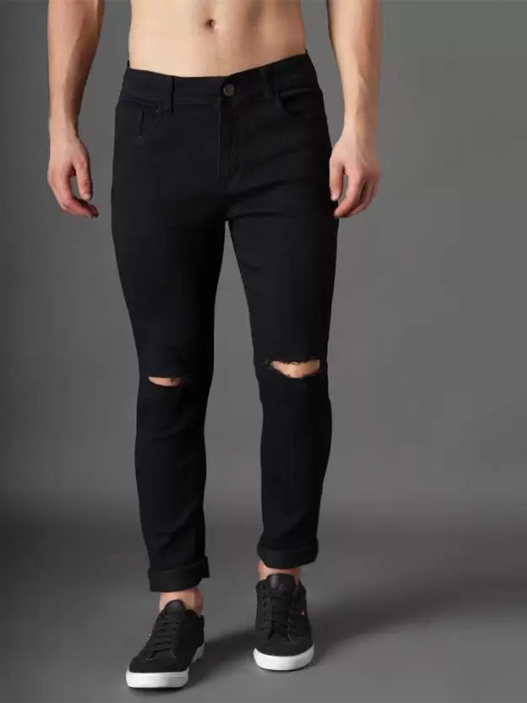 

COMFITS Men Classic Slash Knee Stretchable Jeans, Black