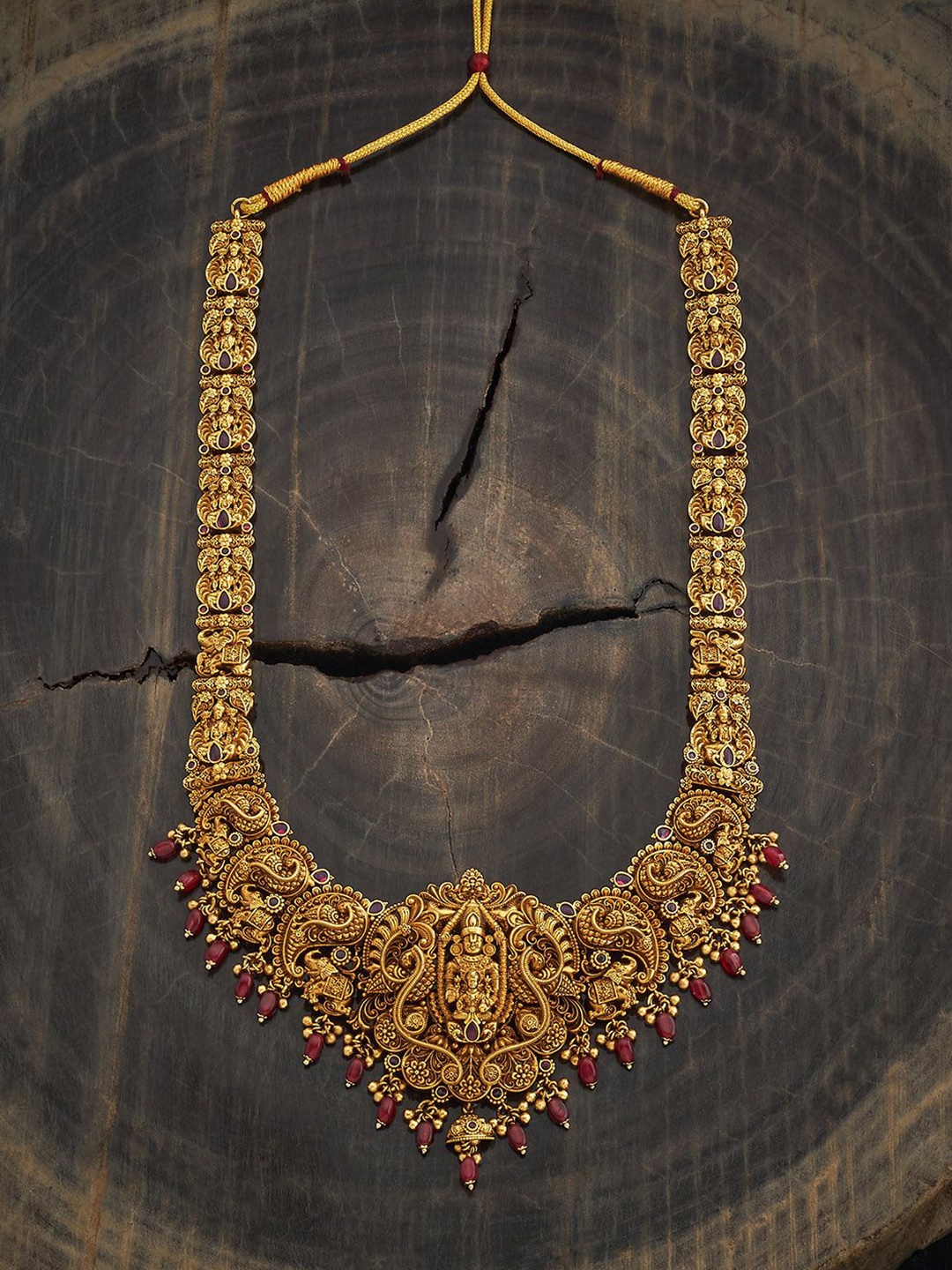 

Kushal's Fashion Jewellery Copper Gold-Plated Stone Studded & Beaded Antique Necklace