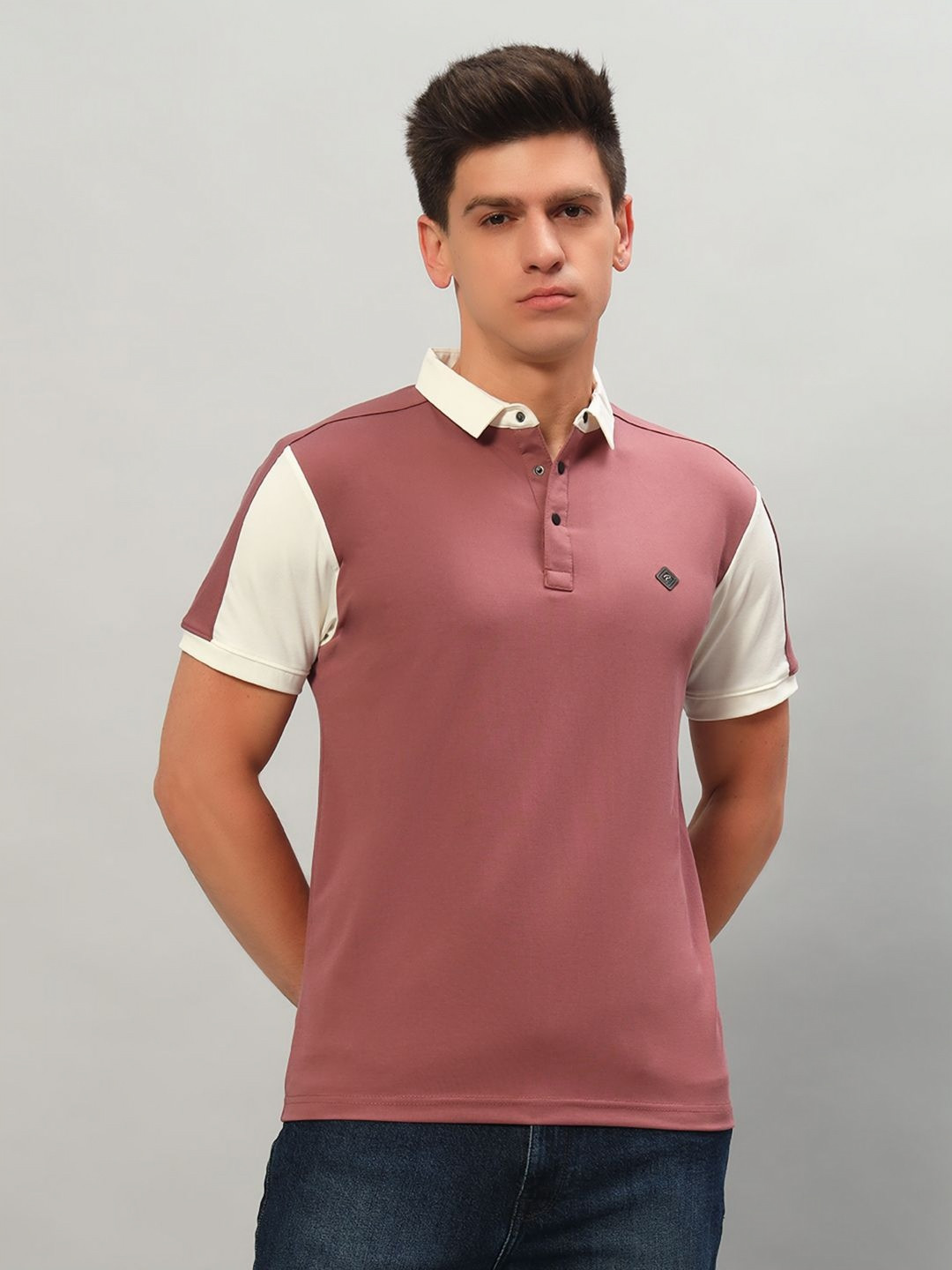 

PROFY Men Solid Polo Collar Cotton T-shirt, Peach