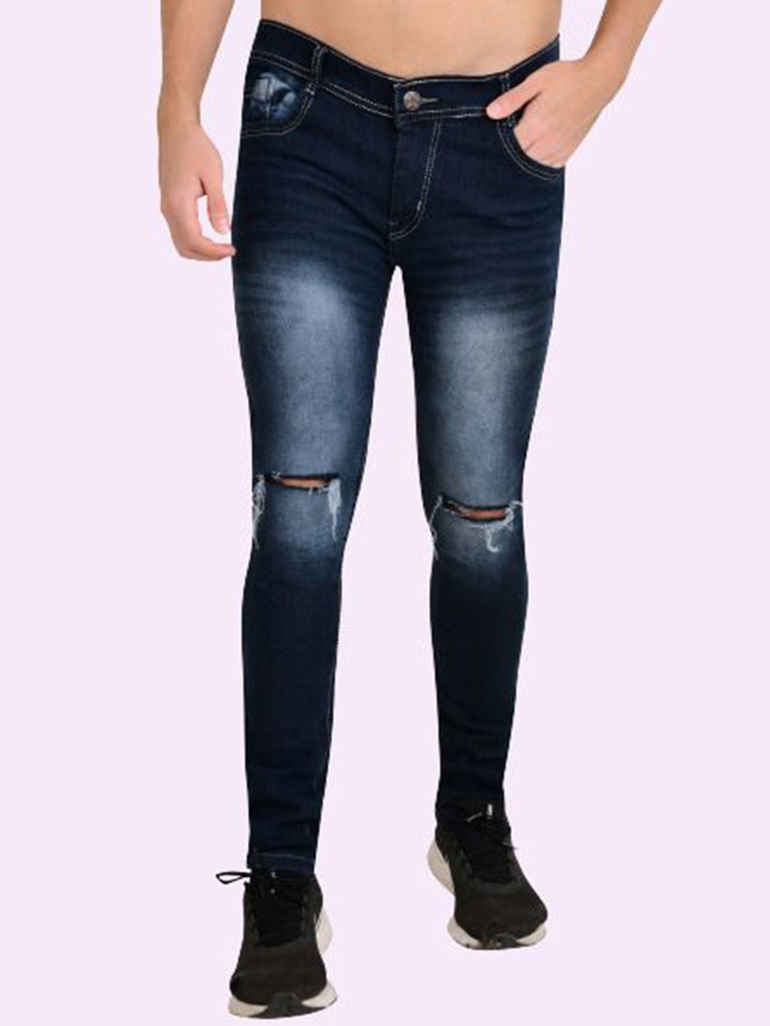 

COMFITS Men Classic Slash Knee Light Fade Skinny Fit Stretchable Jeans, Blue