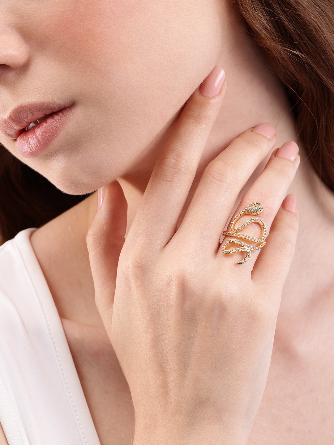 

DressBerry Women Stone-Studded Snake-Shaped Adjustable Finger Ring, Gold