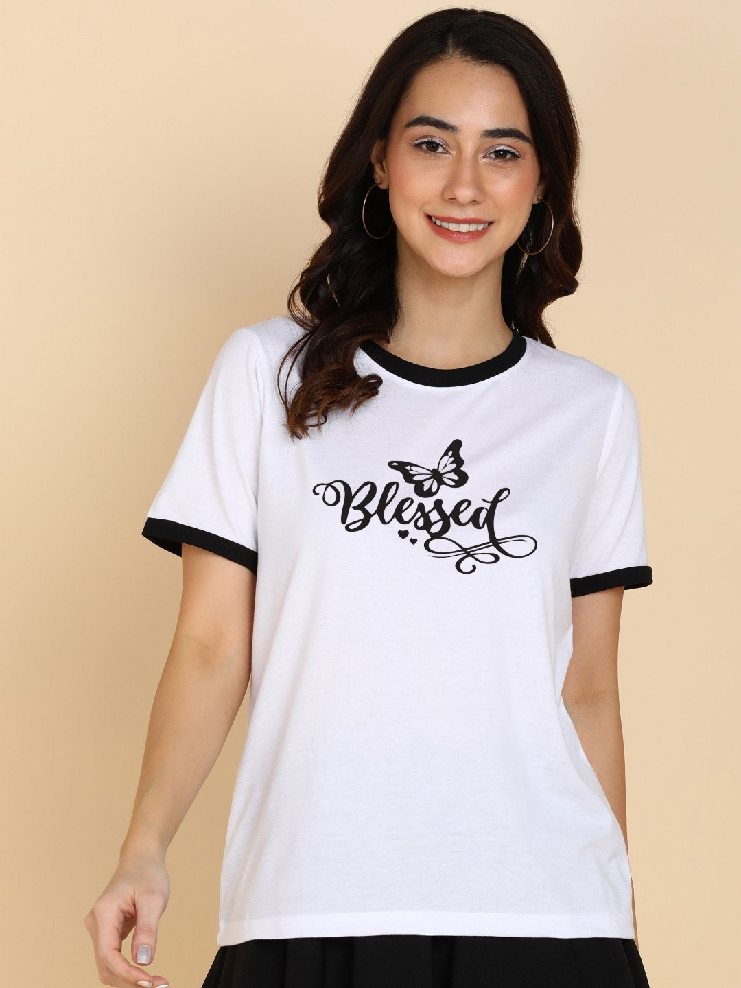 

Adyavastram Blessed Typography Round Neck Cotton T-shirt, White