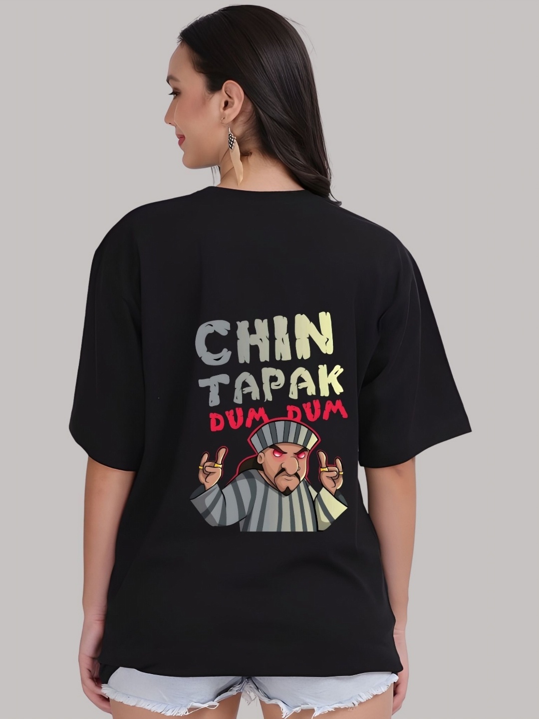 

SZN Women Chhota Bheem Graphic Printed Round Neck Cotton Oversized T-shirt, Black
