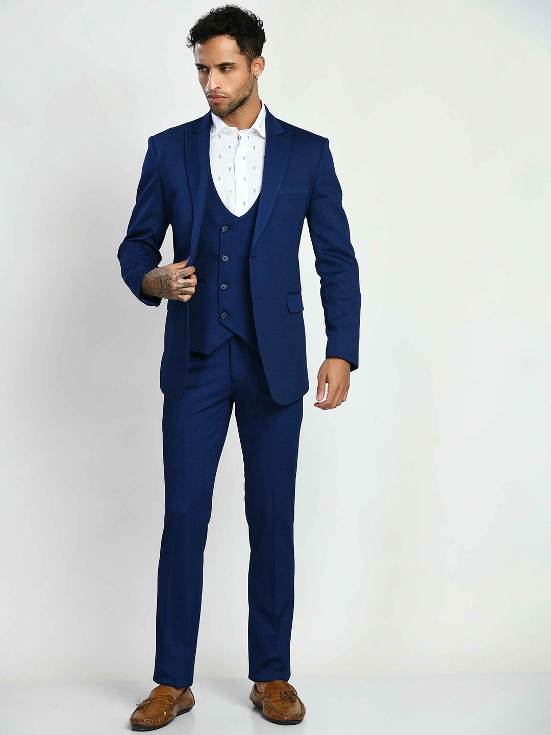 

SQUIREHOOD Men Tailored Fit Notched Lapel Blazer and Waistcoat with Trousers 3 Piece Suits, Blue