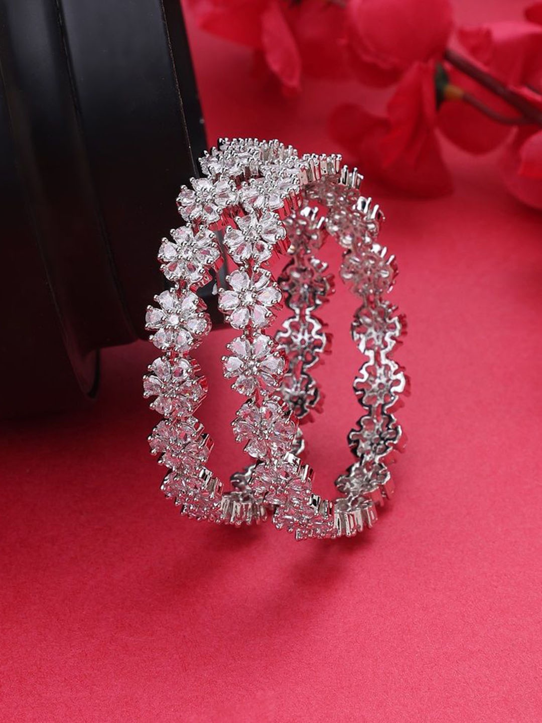

Opal Touch Set Of 2 Rhodium-Plated AD Studded Bangles, White