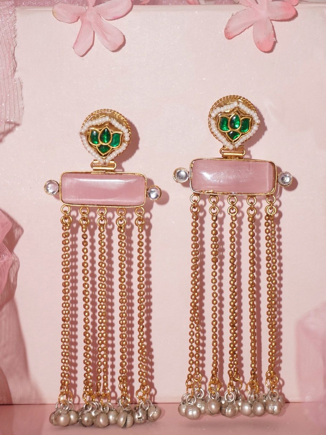 

Niscka Gold-Plated artificial Stones Studded And Beaded Contemporary Drop Earrings