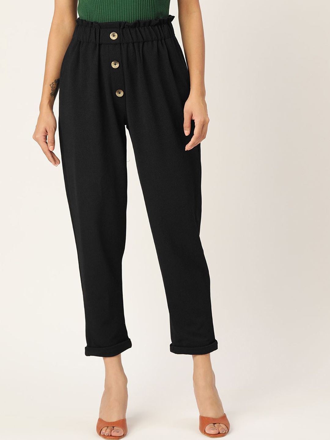

Zastraa Women Smart Slim Fit High-Rise Trousers, Black