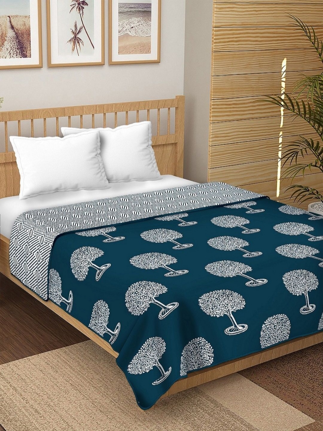 

CHICERY Teal & White Floral Printed Pure Cotton AC Room 210 GSM Double Bed Dohar