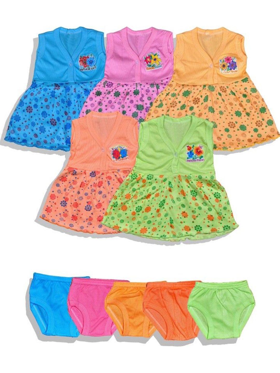 

HUXX Girls Pack Of 5 Printed Pure Cotton Top with Shorts, Green